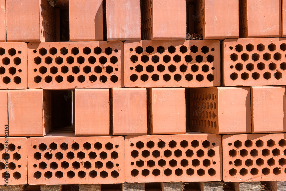 Hollow perforated bricks on pallet